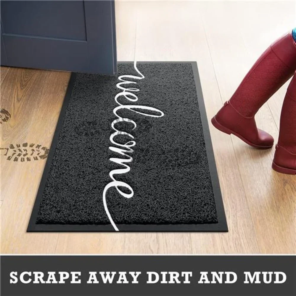 Black Door Mat Durable Welcome Mats Outdoor Indoor Non-Slip Doormat for Entryway